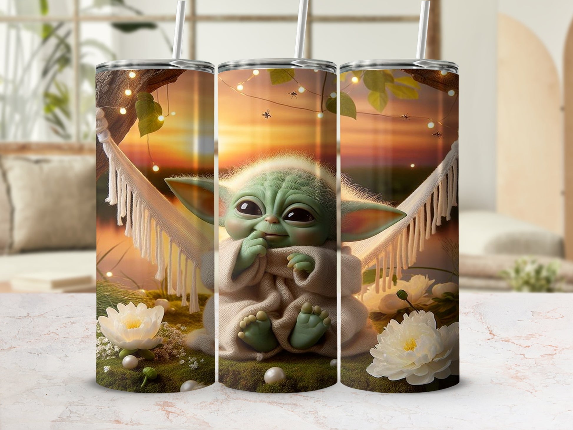 Cute Baby Alien Sitting in Hammock Themed Tumbler