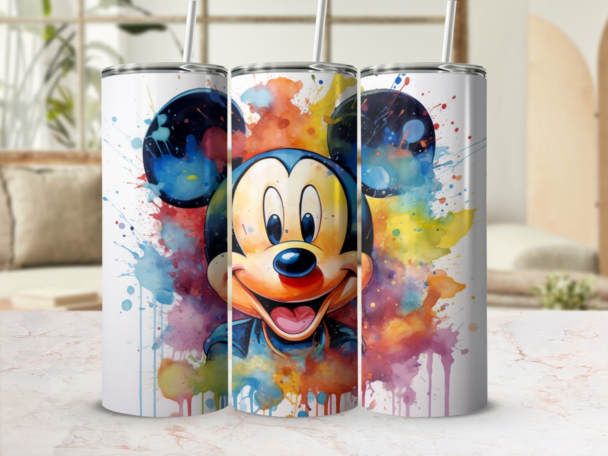Watercolor Mickey Mouse Splash Design Tumbler
