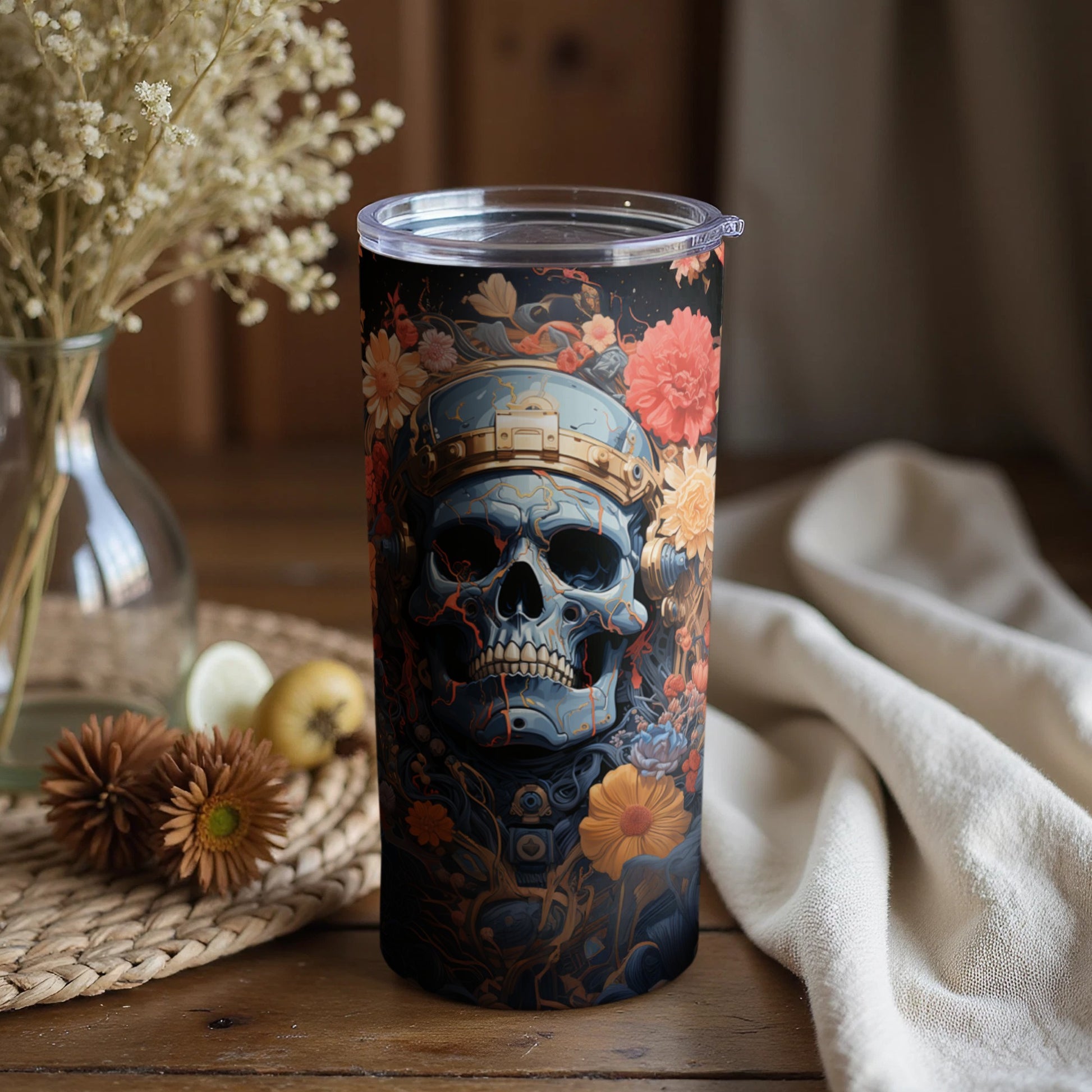 Intricately Designed Skull Floral Insulated Tumbler