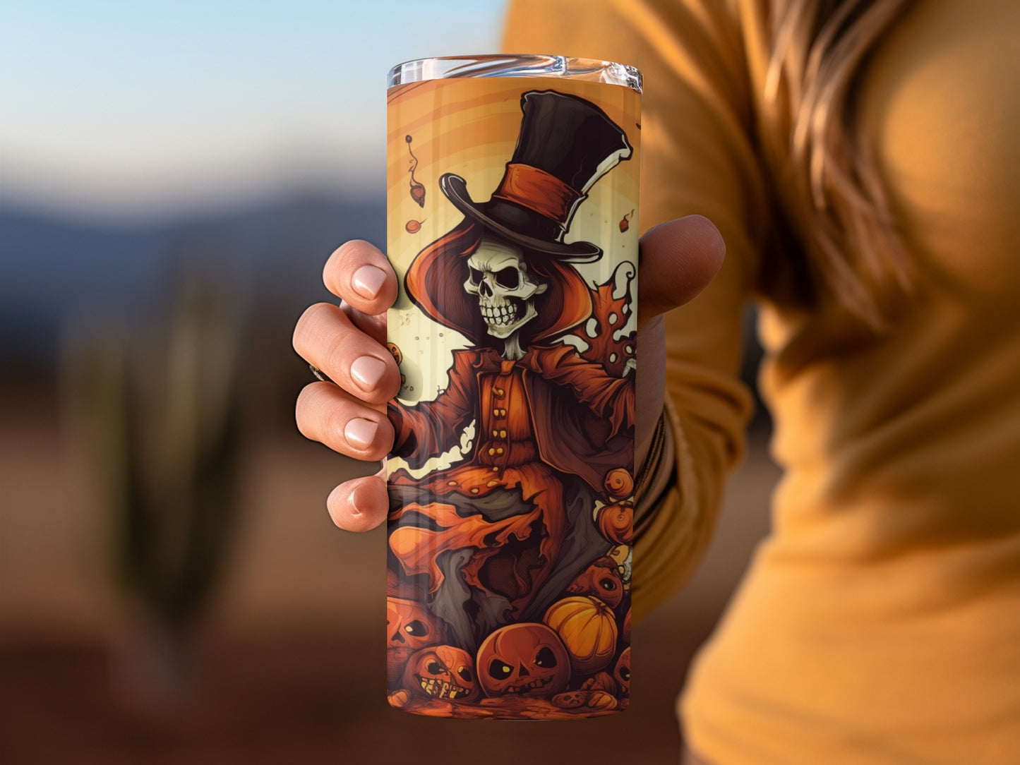 Halloween Skeleton with Pumpkin Design Tumbler