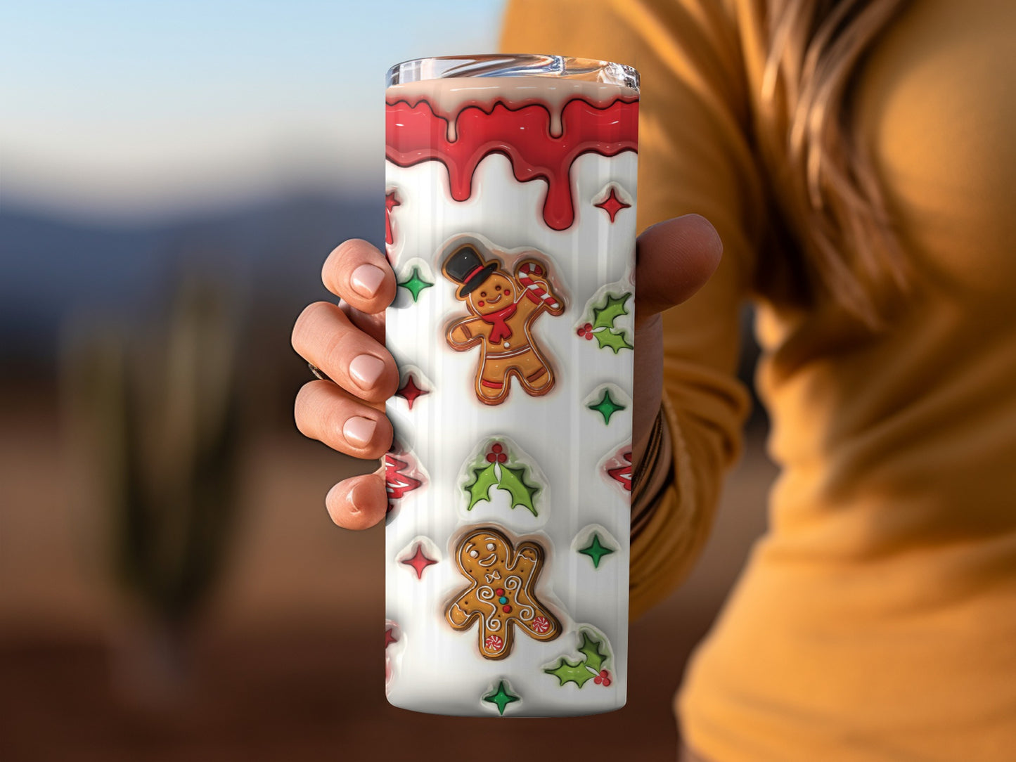 Festive Gingerbread Man and Holly Tall Tumbler Cup