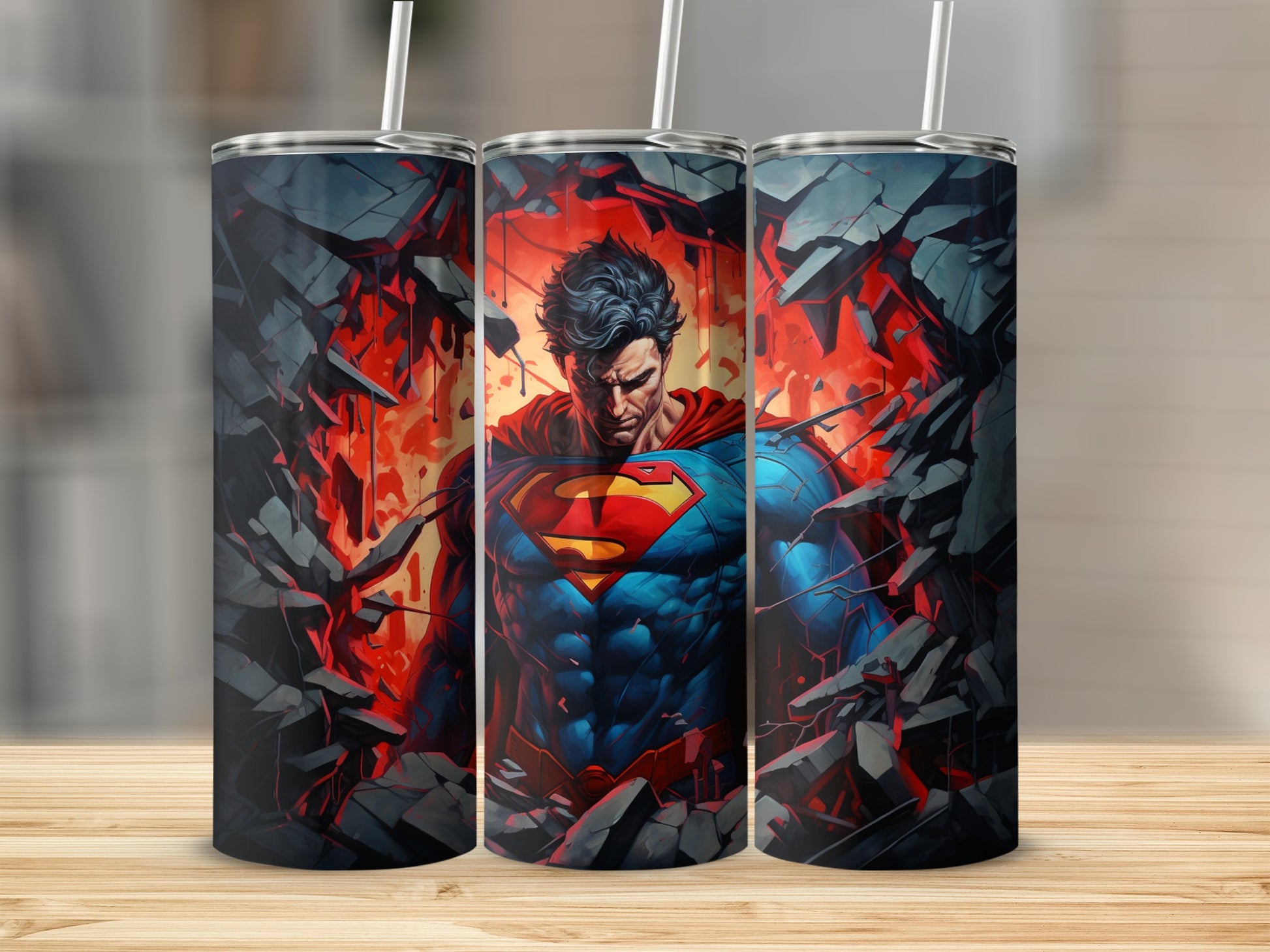 Superhero Breaking Through Wall Tumbler Design