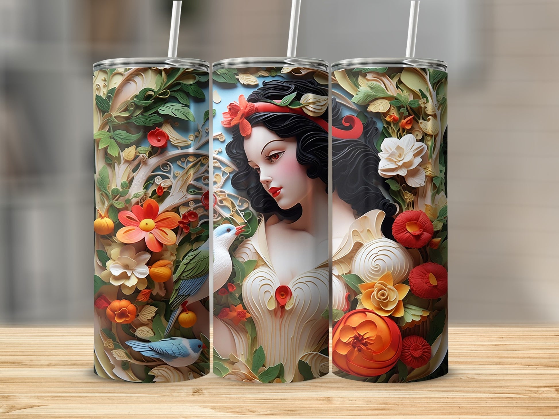 Artistic Floral Design Insulated Tumbler Cup 20 Oz