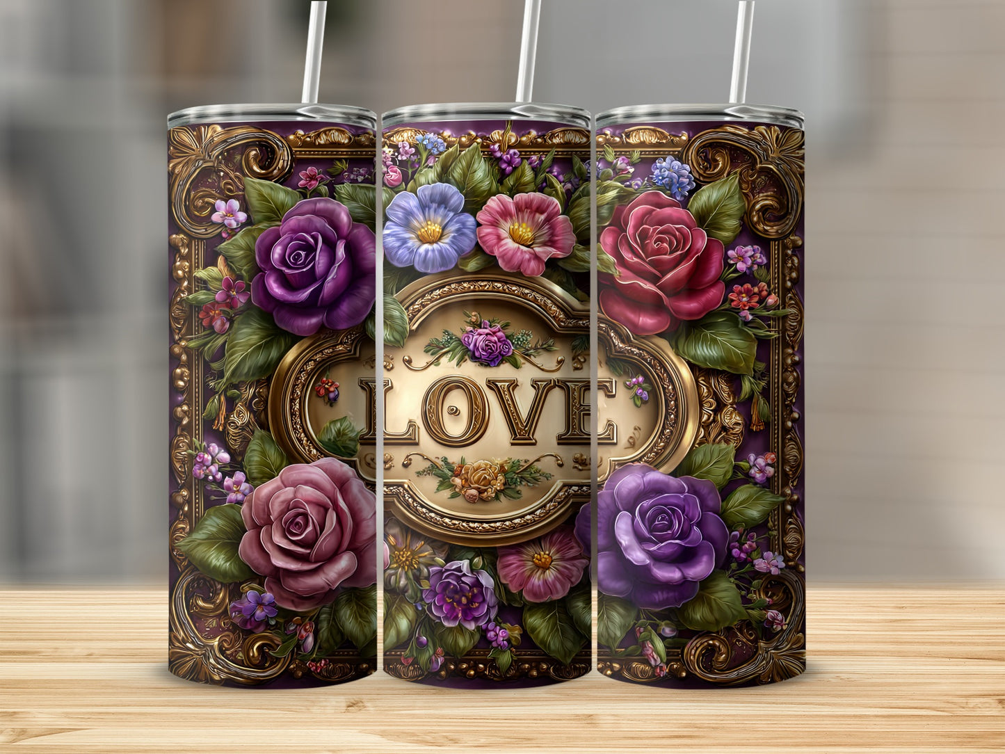 Floral Love Inscription with Vibrant Roses Tumbler
