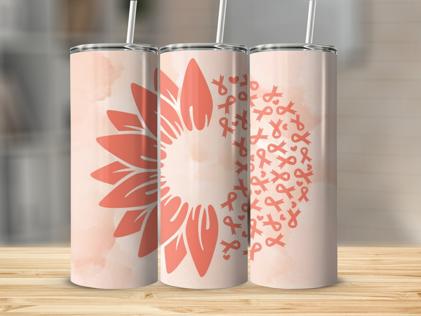 Pink Awareness Ribbon and Sunflower Tumbler