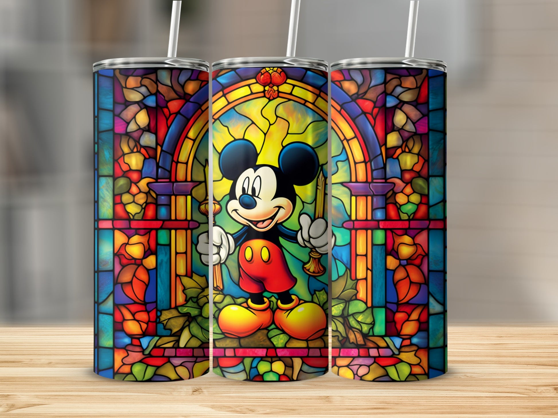 Colorful Stained Glass Mickey Mouse Tumbler Cup
