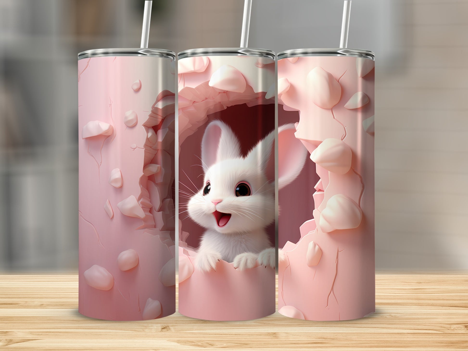 Adorable Bunny Design Insulated Tumbler Cup in Pink
