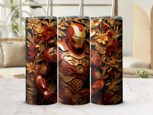Iron Red Floral Themed Vacuum Insulated Tumbler