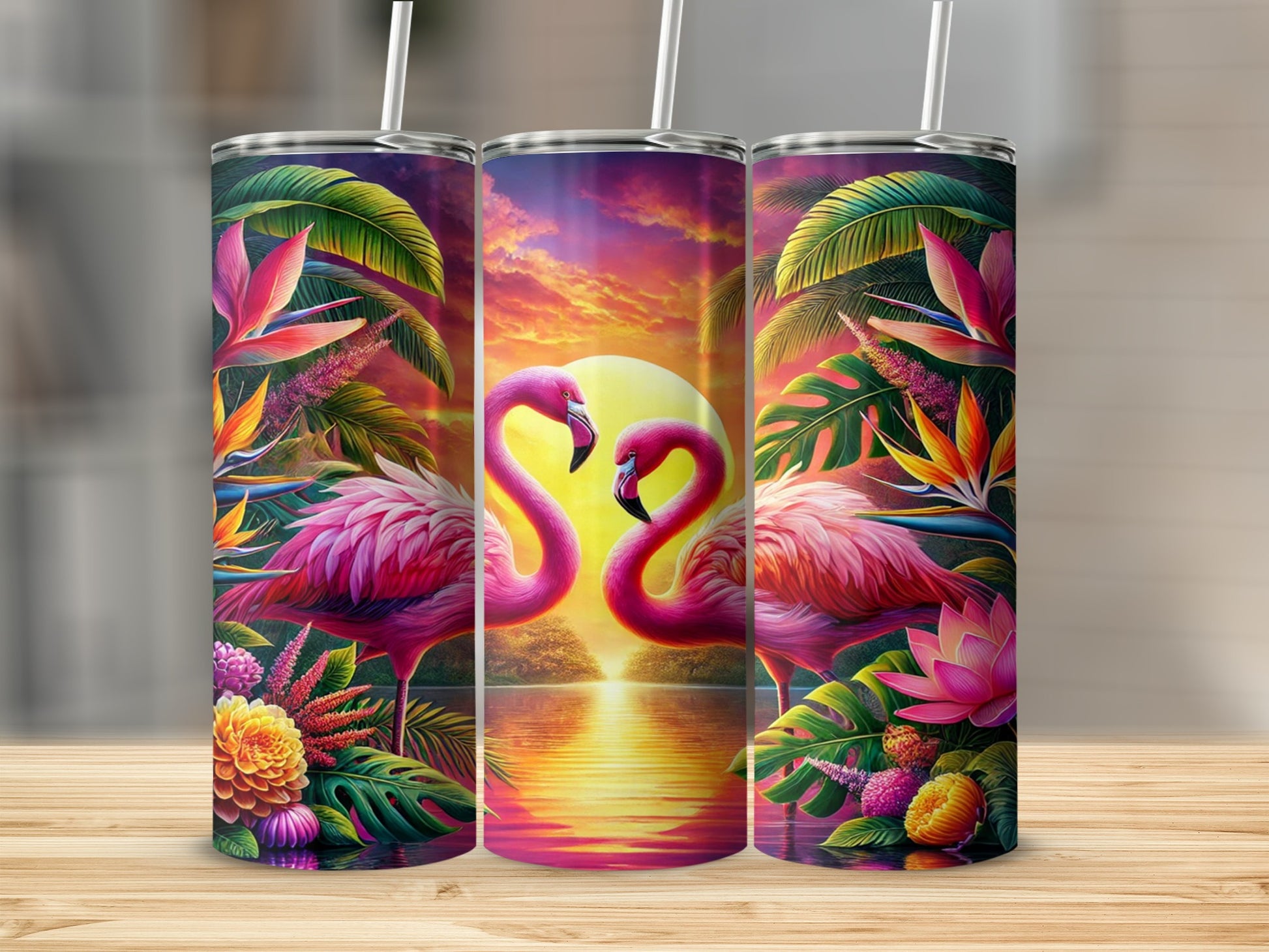 Vibrant Flamingo Sunset Design Tumbler Cup