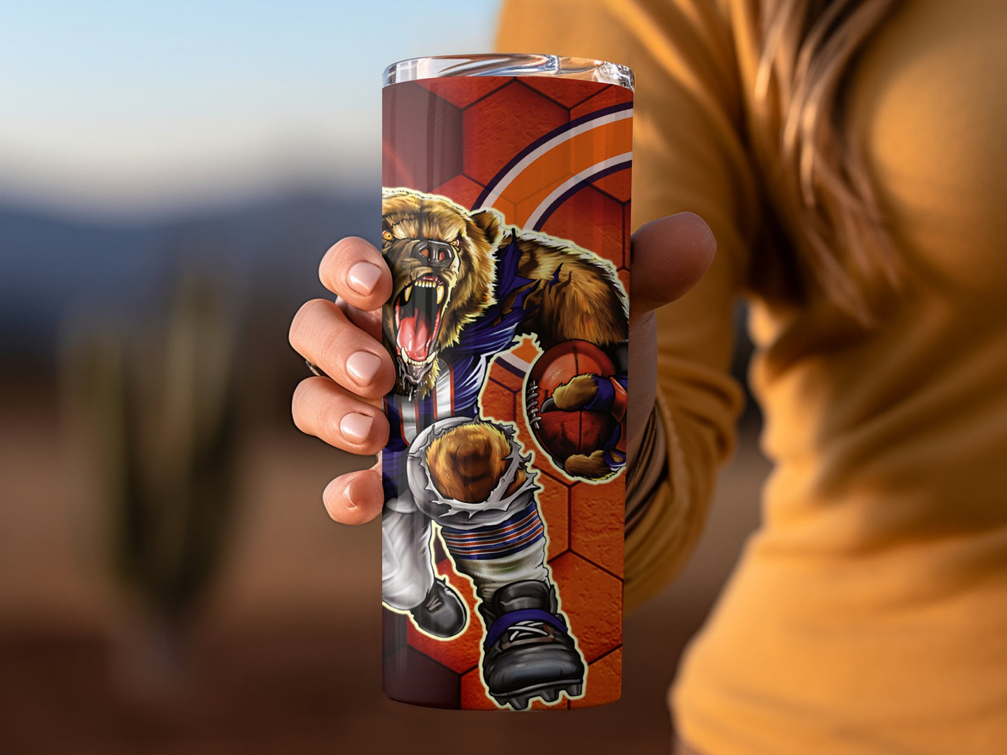 Bear In Jersey Holding Ball With C Background Tumblers