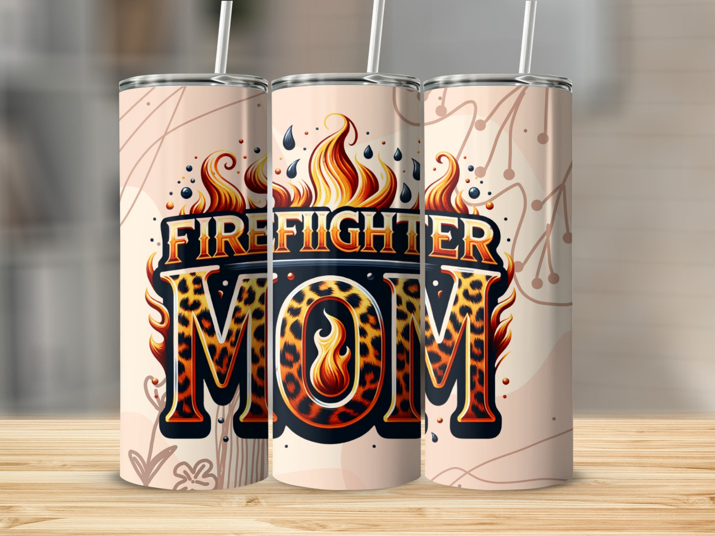 Firefighter Mom Leopard and Flame Design Tumbler