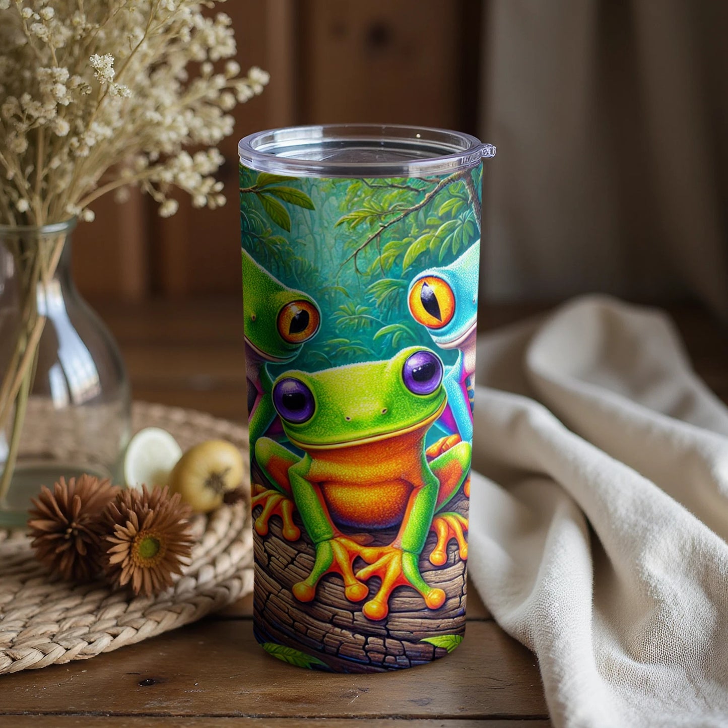 Colorful Tree Frogs Artwork Tumbler with Lid