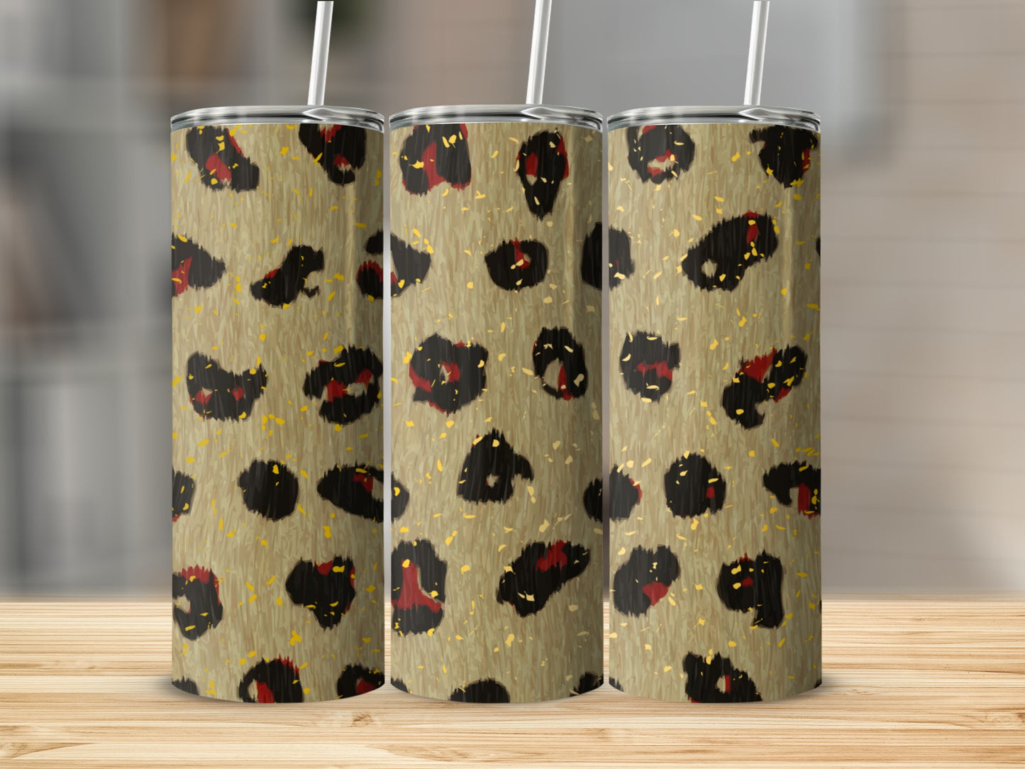 Leopard Print Tall Tumbler with Straw 20 Oz