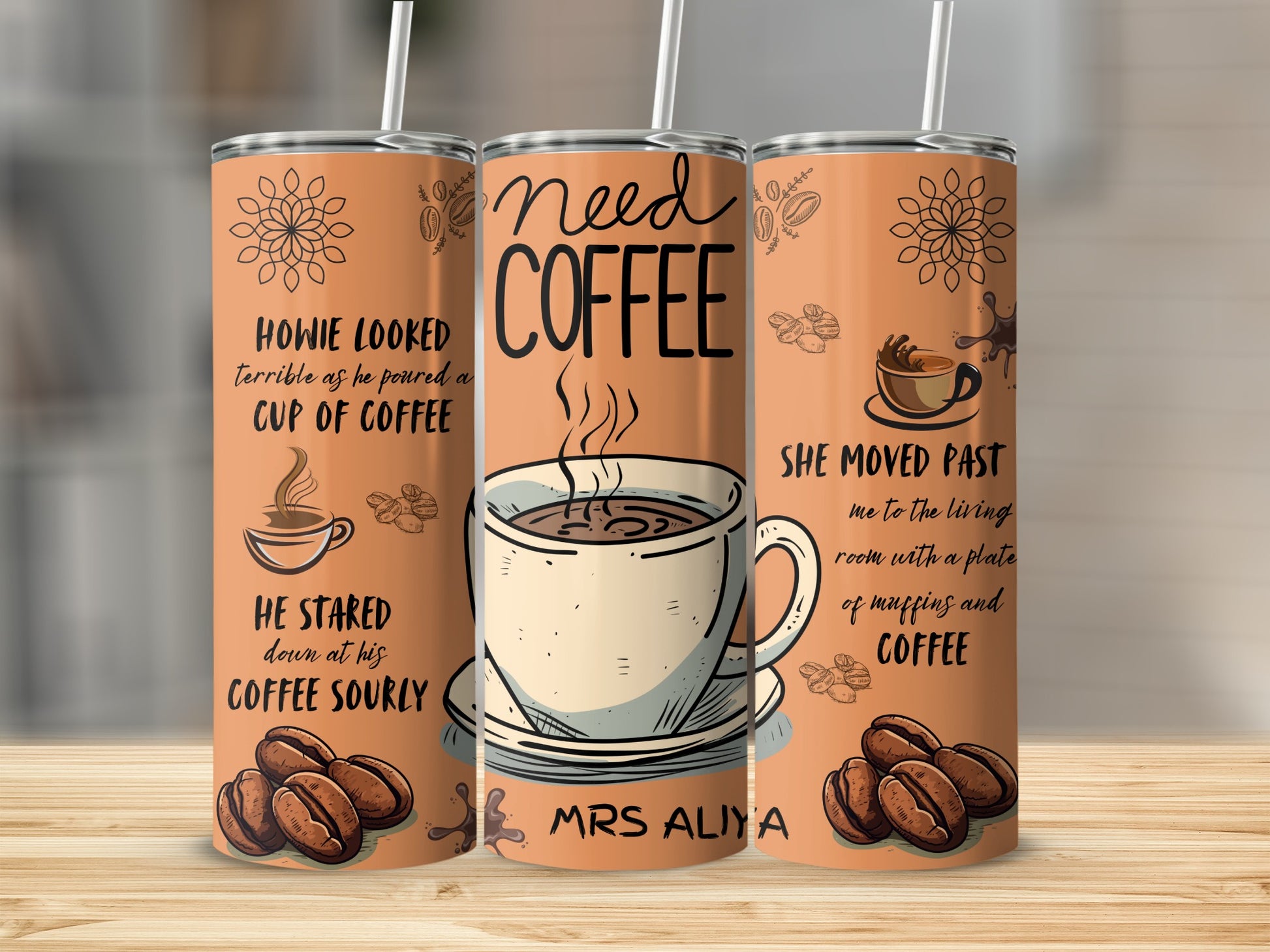 Need Coffee Design Printed Travel Tumbler With Straw