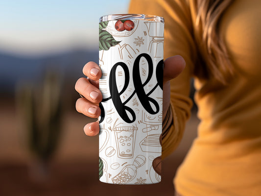 Stylish Patterned Tumbler with Coffee Theme Graphics