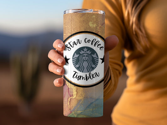 Star Coffee Tumbler with Colorful Artistic Design