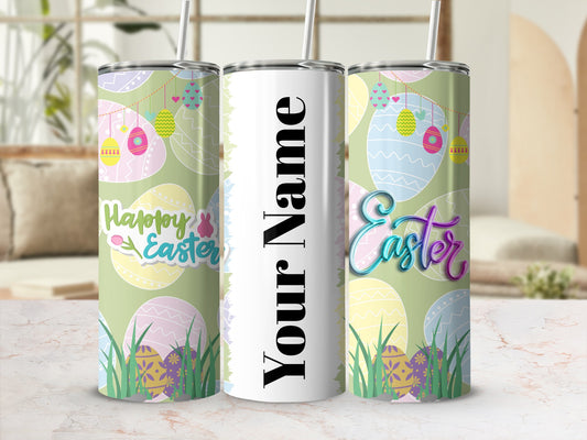 Personalized Happy Easter Tumbler with Colorful Eggs