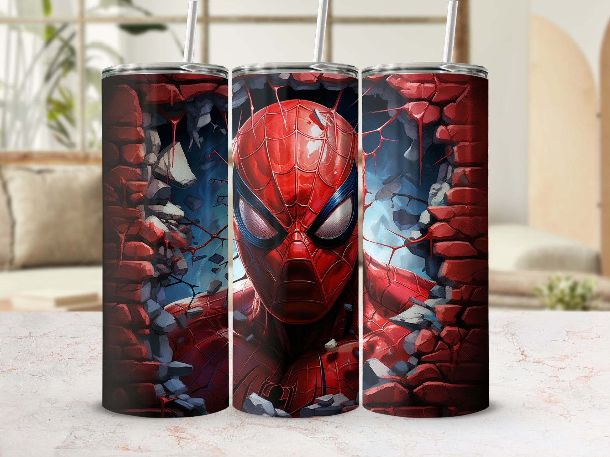 Spider-Man Busting Through Wall Design Tumbler