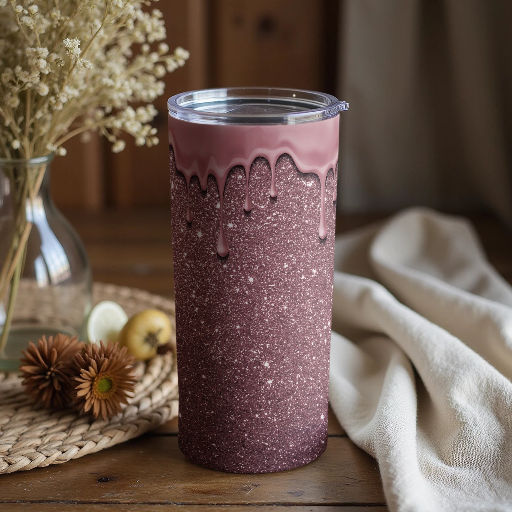 Glittering Drip Design Tumbler for Stylish Drinks