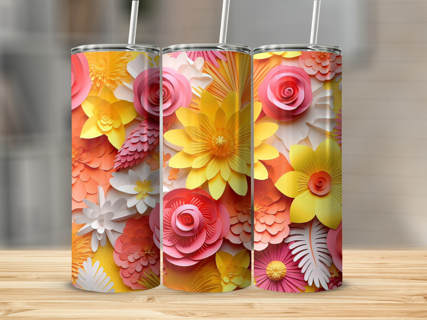 Colorful Floral Art Insulated Tumbler with Straw