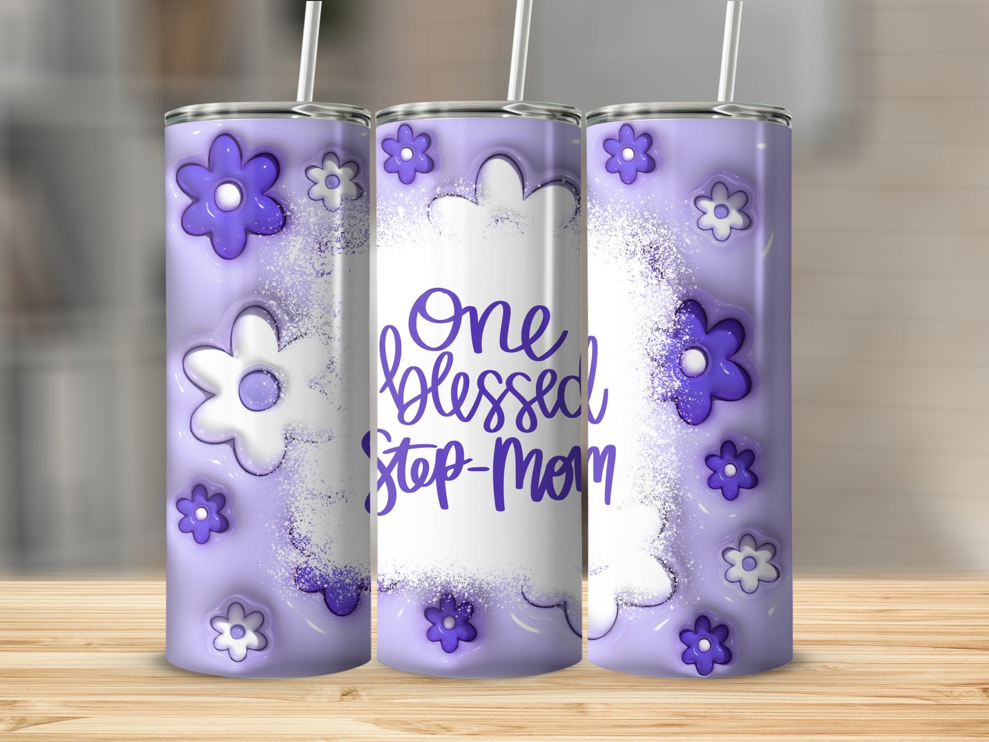One Blessed Step-Mom Floral Tumbler Cup