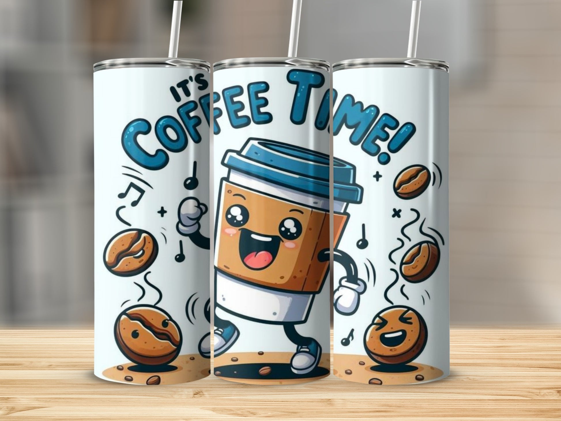 It's Coffee Time Cute Cartoon Coffee Tumbler Cup