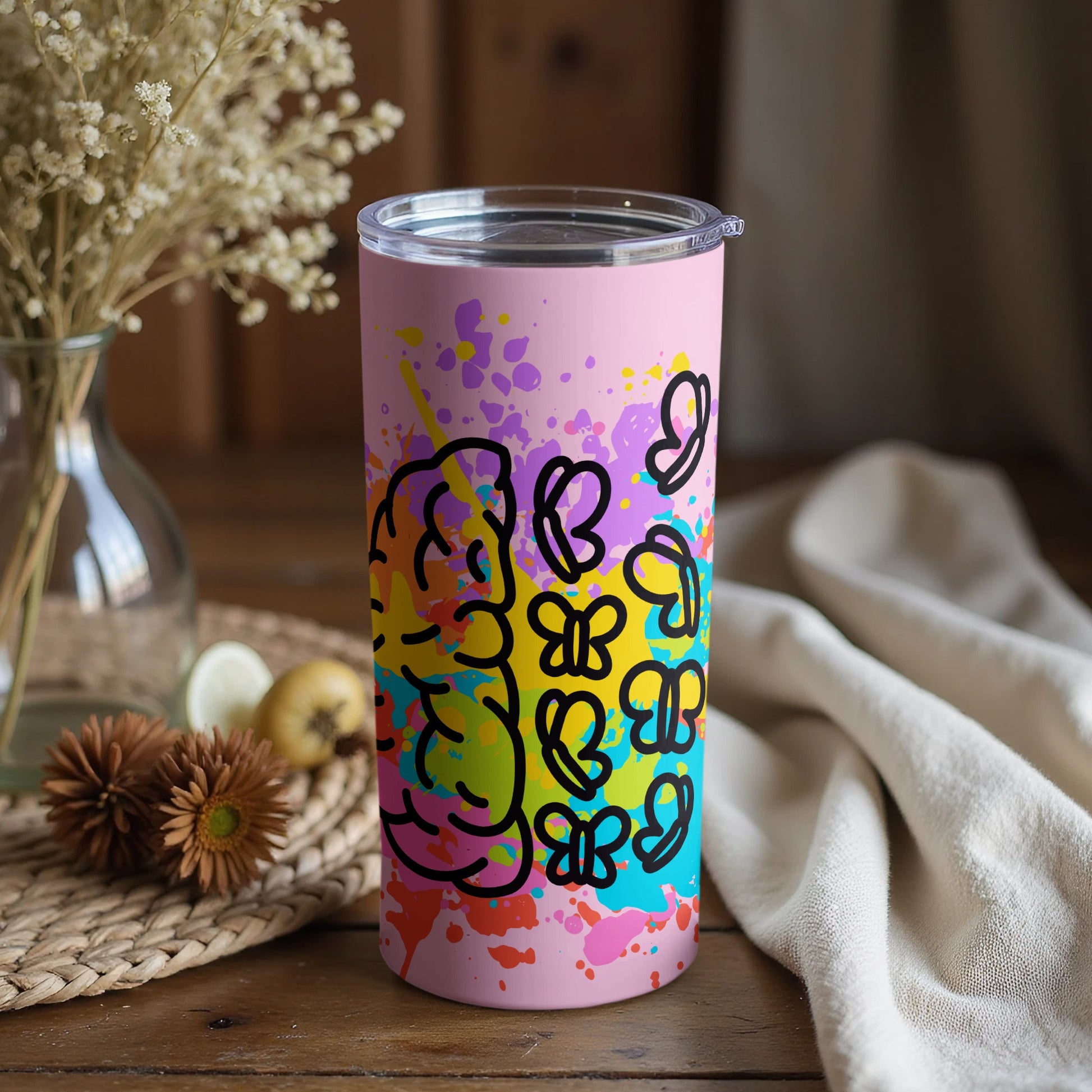 Colorful Abstract Butterfly Design on Tumbler