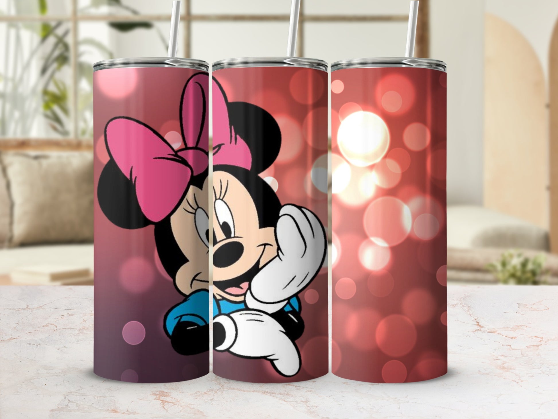 Cute Minnie Mouse Tumblers with Pink Bow Design