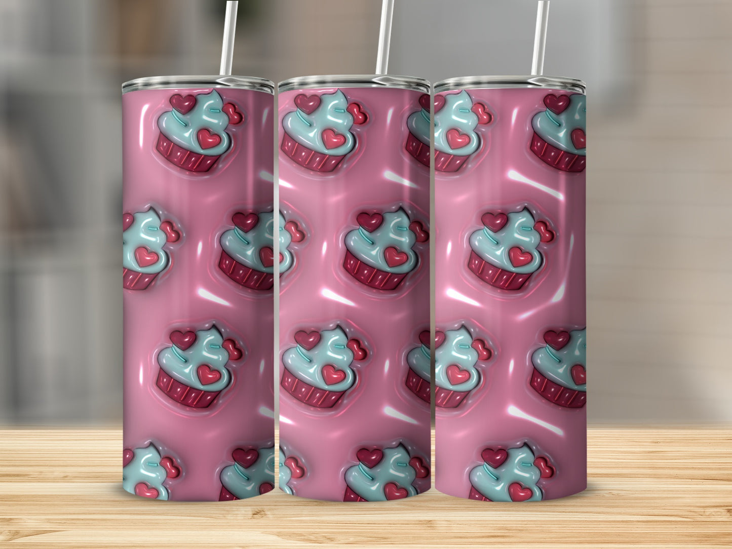 Cute Heart Cupcake Pattern Insulated Tumbler Product