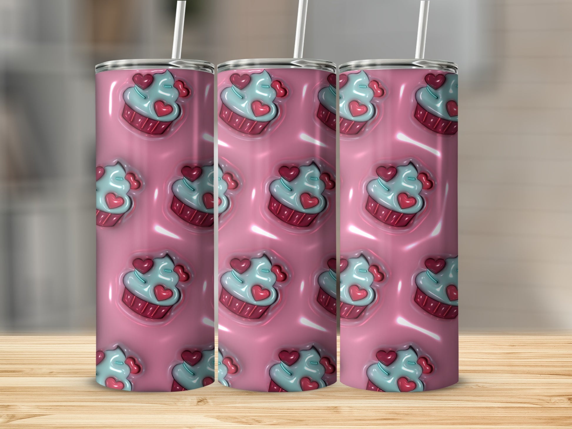 Cute Heart Cupcake Pattern Insulated Tumbler Product