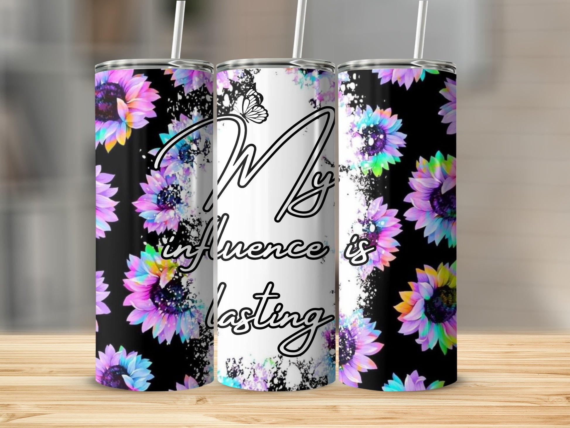 Floral Design Tumblers with Inspirational Quote