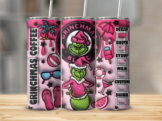 Grinchmas Coffee Christmas Themed Tumbler with Straw