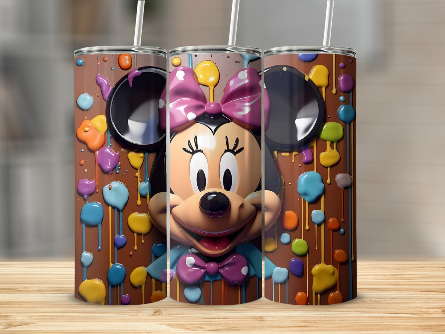 Colorful Minnie Mouse Character Tumbler Cup Design