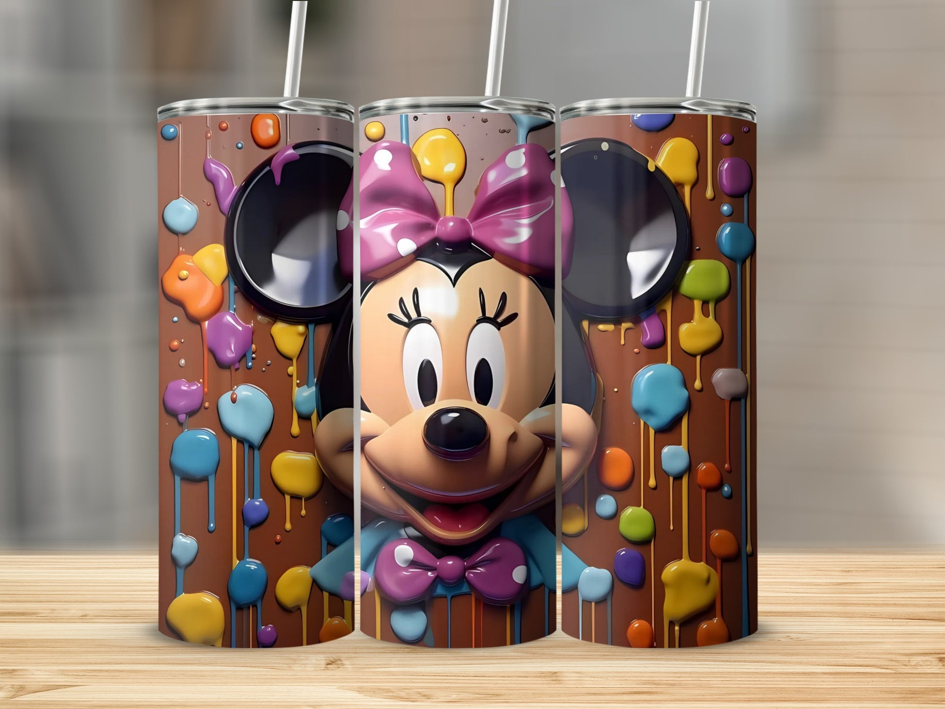 Colorful Minnie Mouse Character Tumbler Cup Design