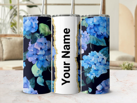 Personalized Floral Design Tumbler Cup with Straw