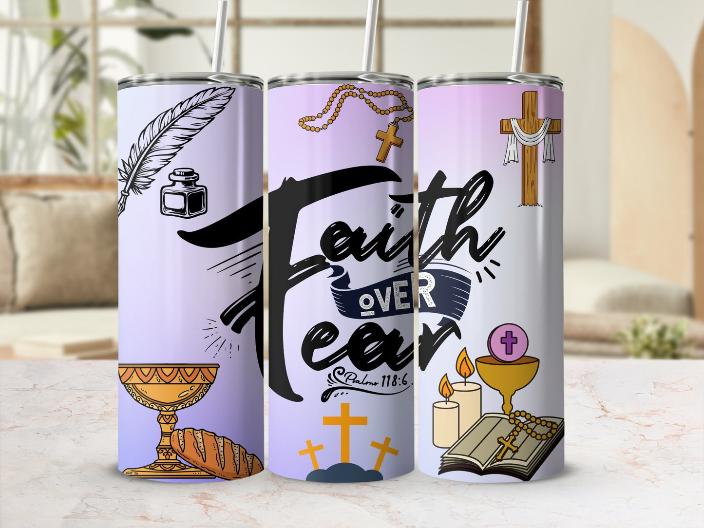 Faith Over Fear Inspirational Tumbler Design