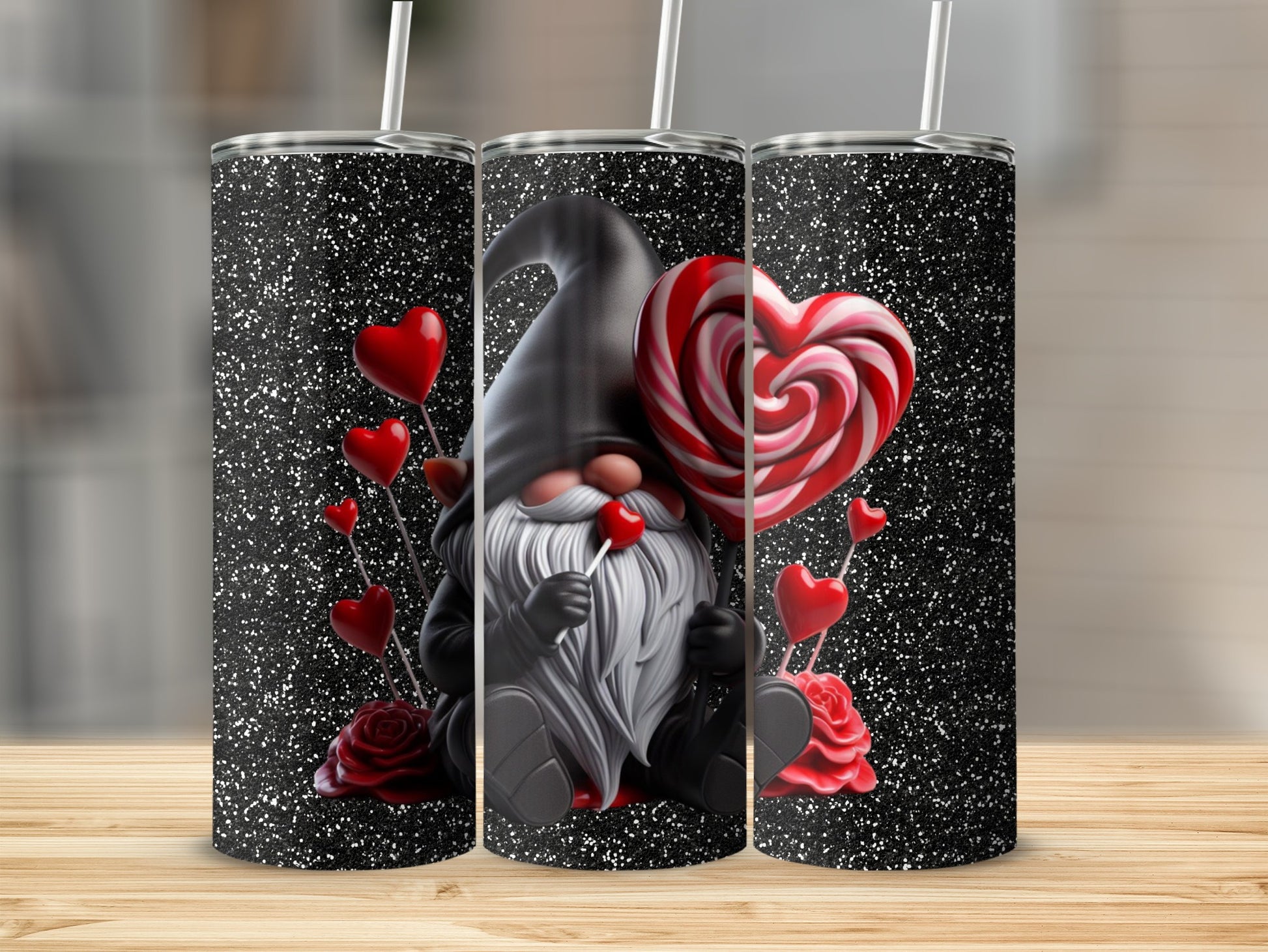 Valentine's Day Gnome with Heart Lollipop Tumbler