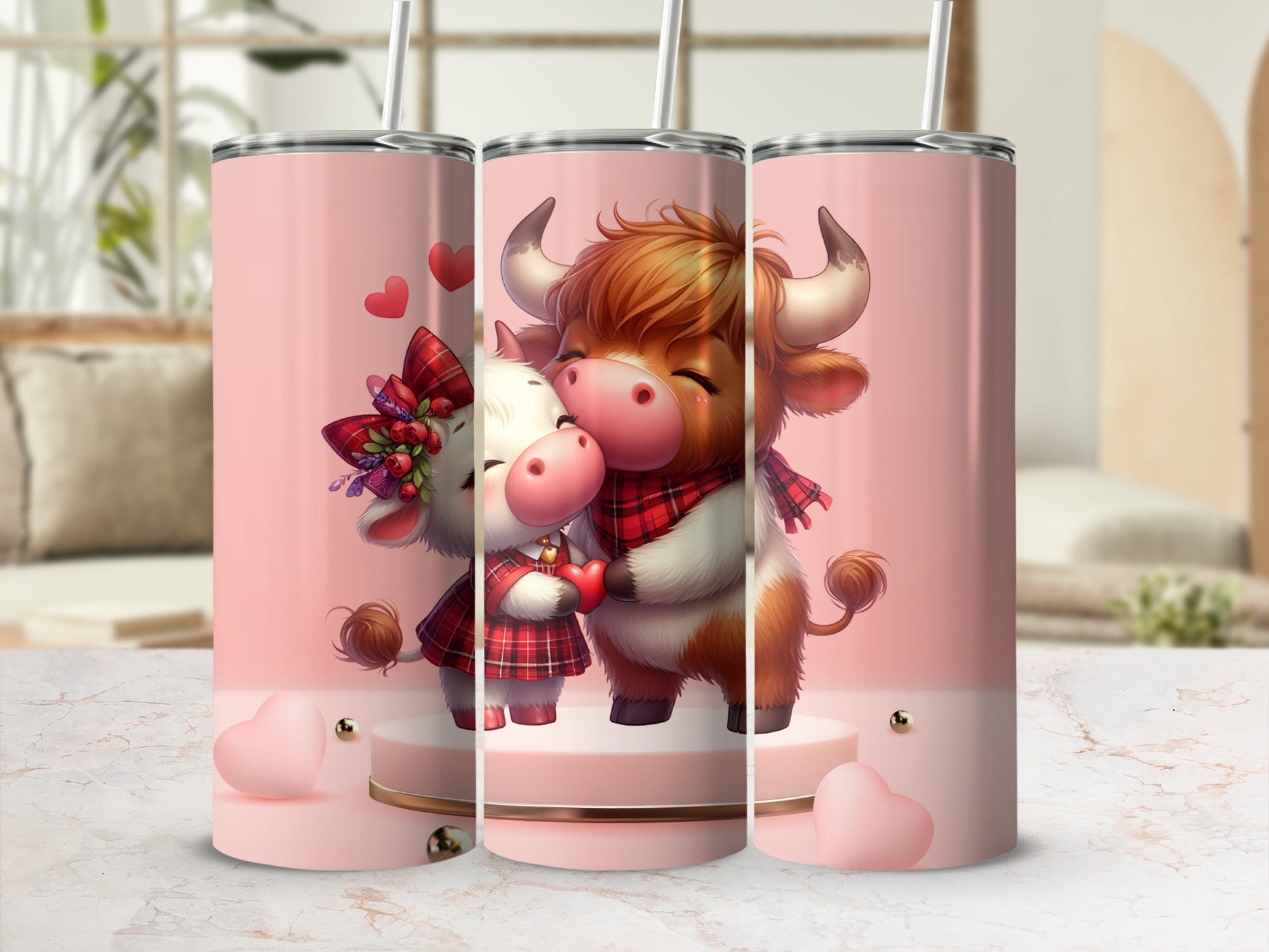 Adorable Highland Cow Love Scene Tumblers