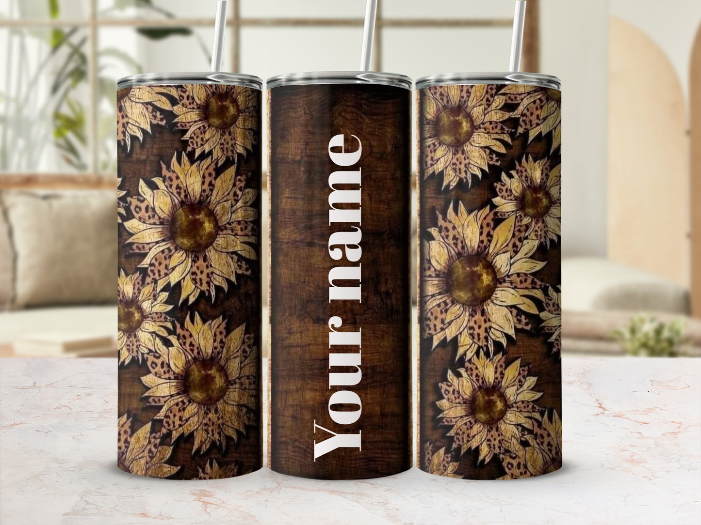 Custom Sunflower Design Tumbler with Your Name Text
