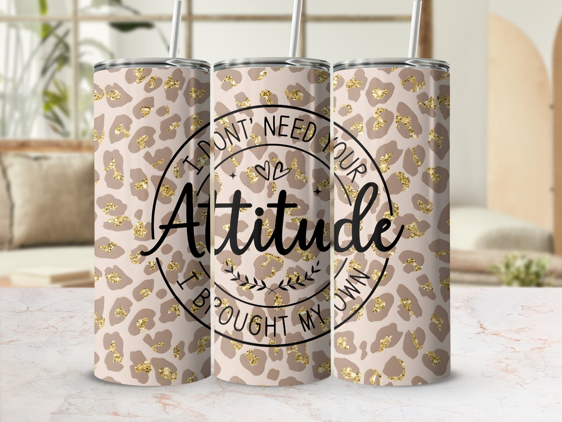 Attitude Leopard Print With Glitter Design Drinkware