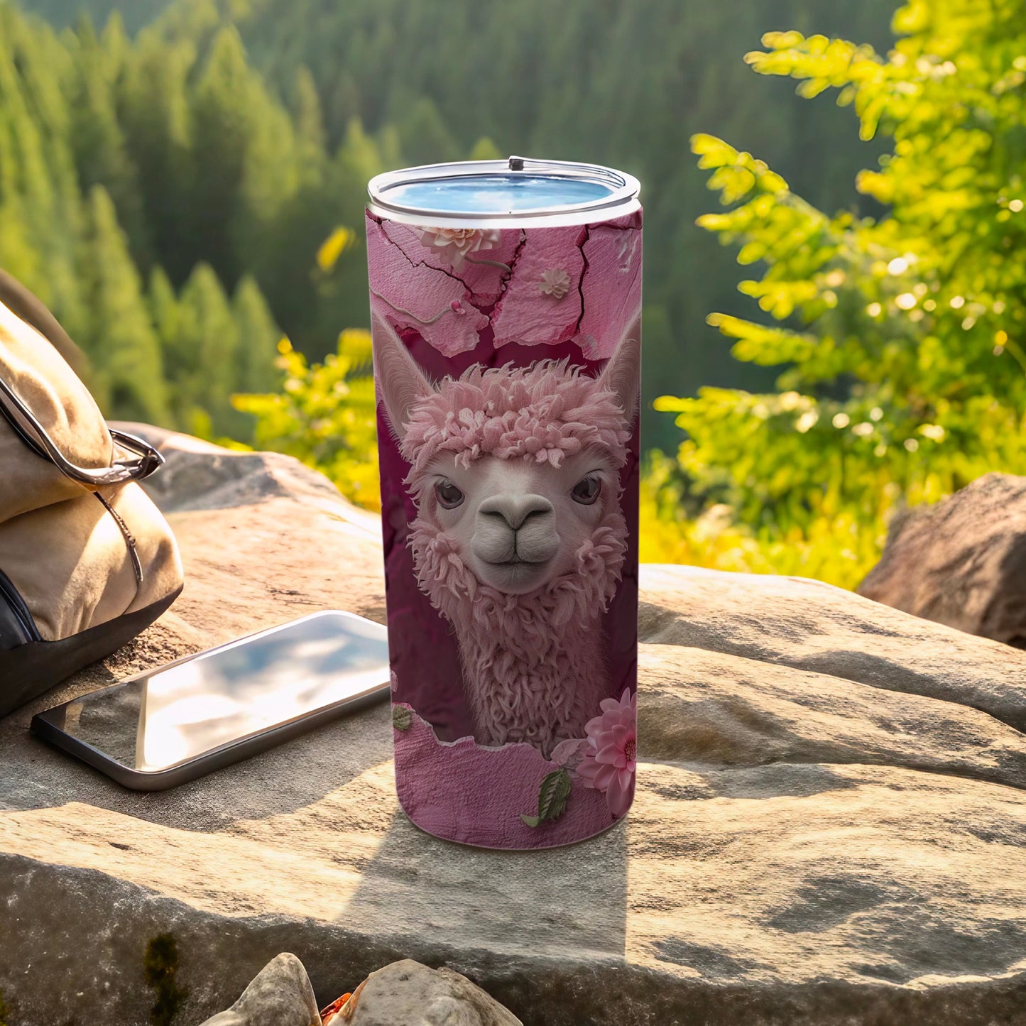 Pink Alpaca Head Textured Design Drink Tumbler product type