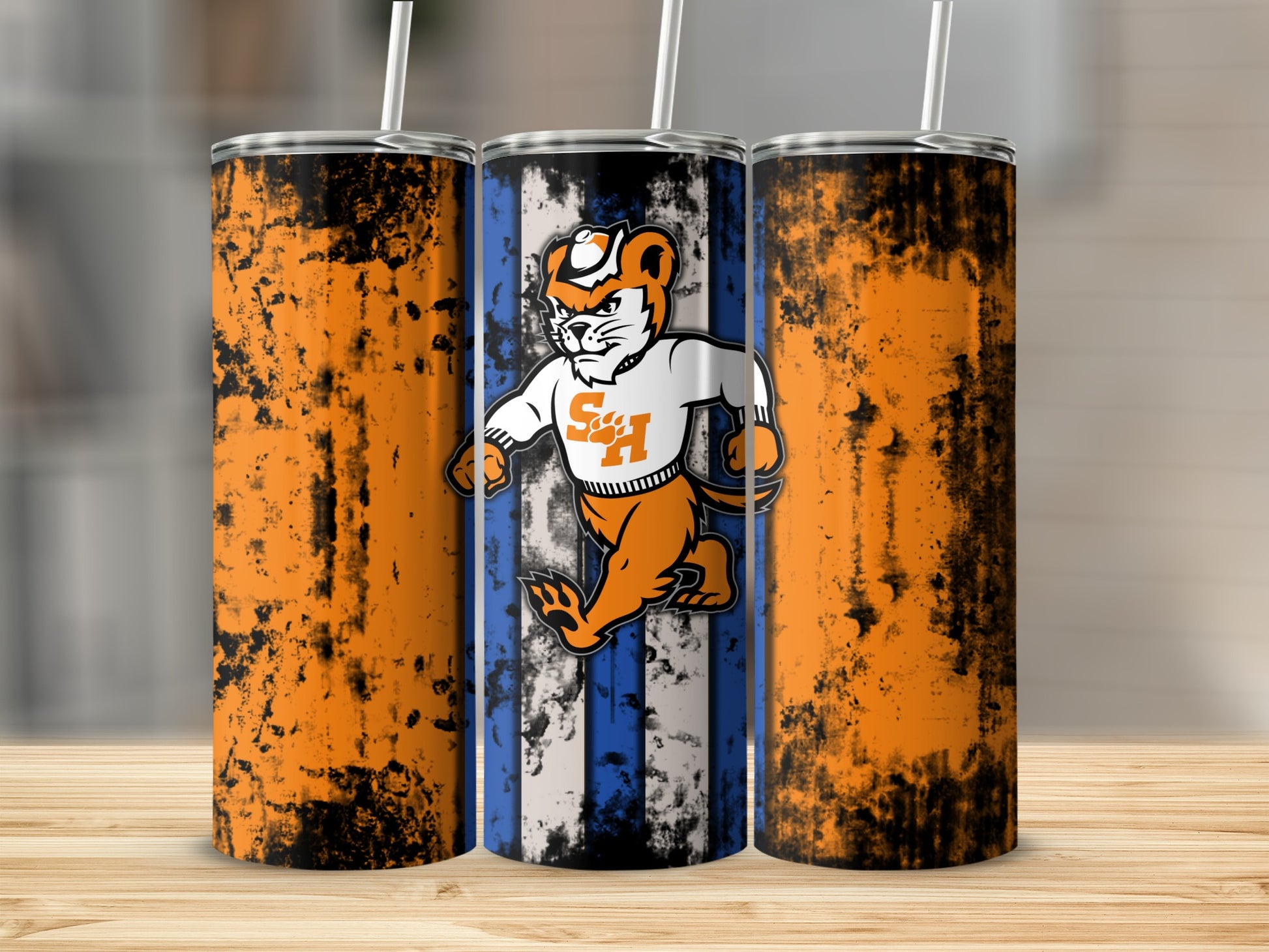 Vibrant Striped Design with Mascot Tumbler Cup