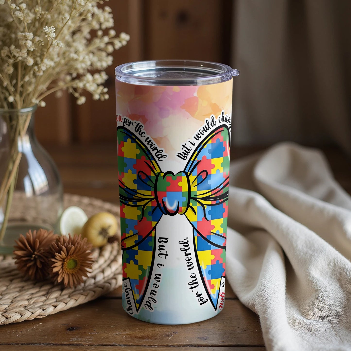 Autism Awareness Rainbow Butterfly Tumbler