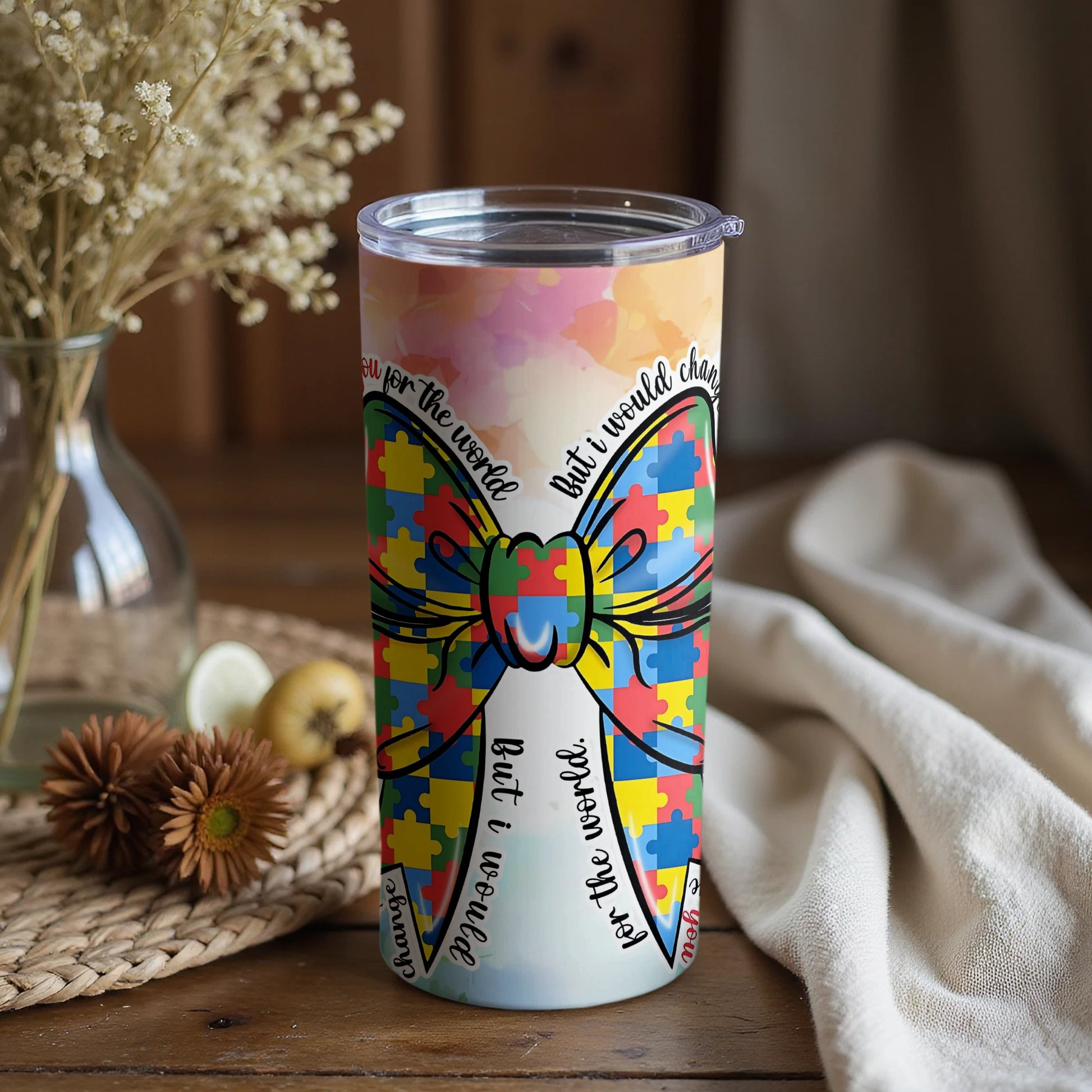 Autism Awareness Rainbow Butterfly Tumbler