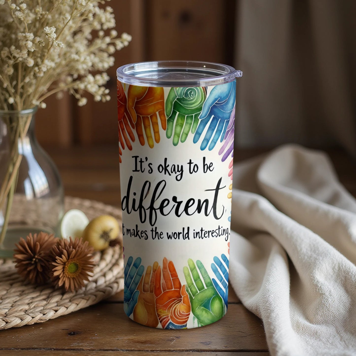 Colorful Inspirational Tumbler It's Okay to Be Different