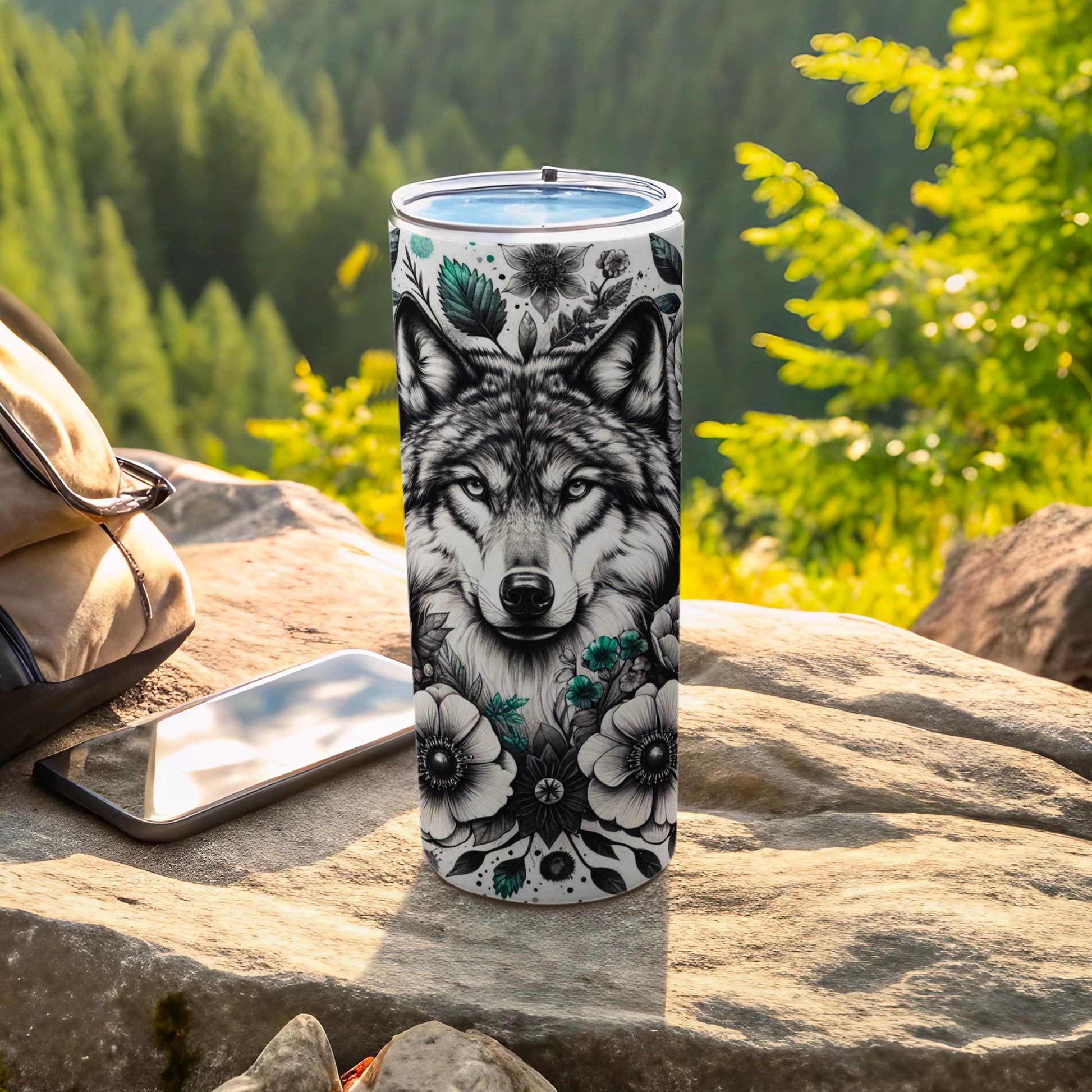 Majestic Wolf Floral Art Tumbler Wilderness Product type