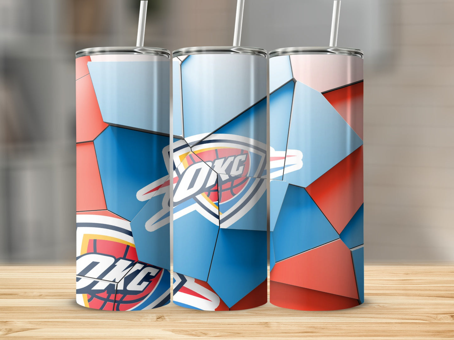 OKC Thunder Logo Abstract on Geometric Blocks Tumblers
