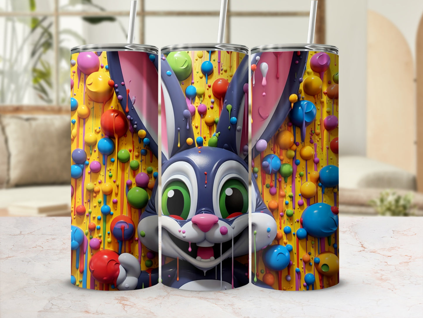 Colorful Bunny and Balloons Design Tumbler