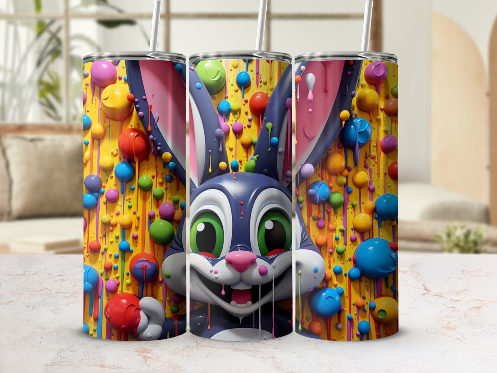 Colorful Bunny and Balloons Design Tumbler
