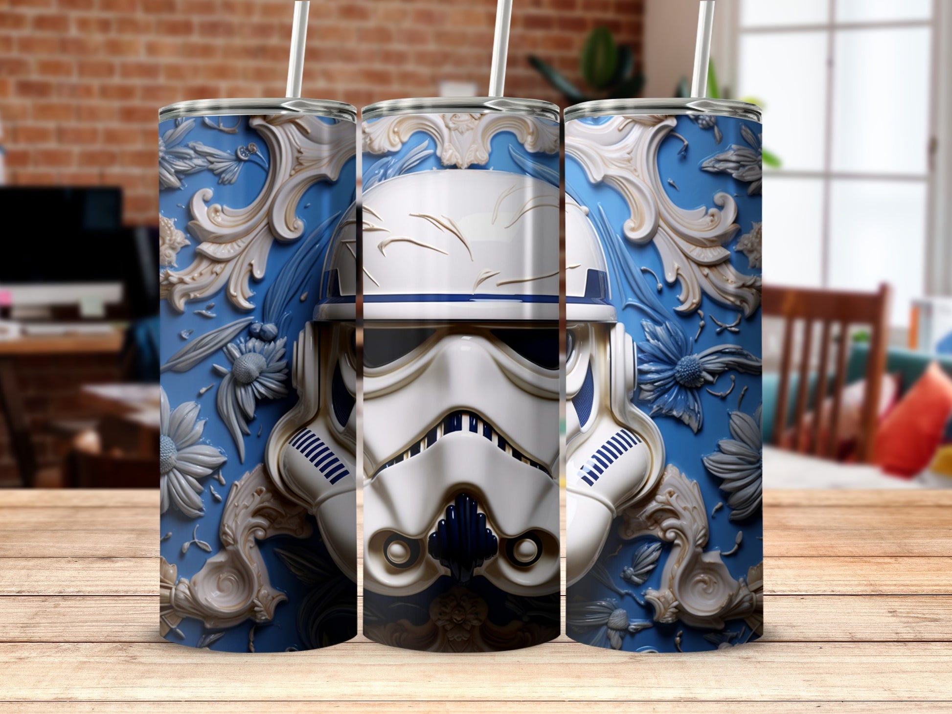 Elegant Stormtrooper Themed Tumbler with Floral Design